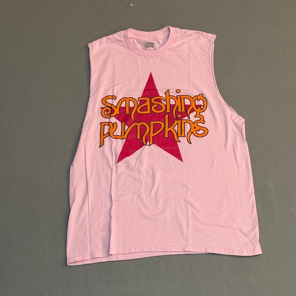 Smashing Pumpkins Pink Graphic Muscle Tee Sleeveless Cut off Band Shirt Mens M